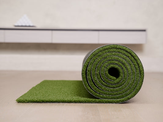 Rolled artificial grass on a light floor